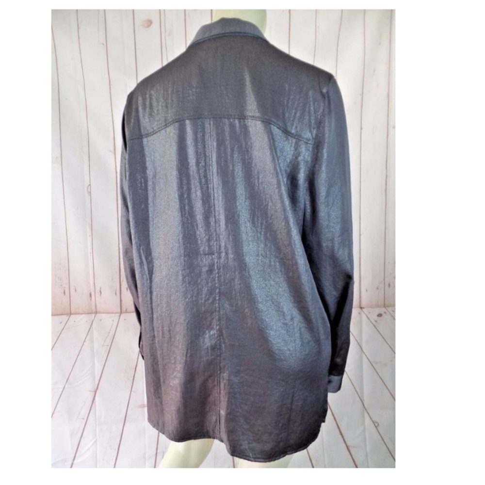Trouve Gray Sparkle Poly Button Front Blouse L - image 3